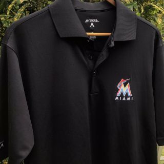 Florida Miami Marlins Mlb Baseball Polo Collared Shirt Black Antigua Men Medium