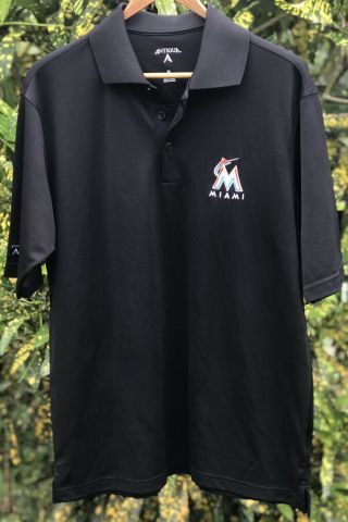 Florida Miami Marlins MLB Baseball Polo Collared Shirt Black Antigua Men Medium 2
