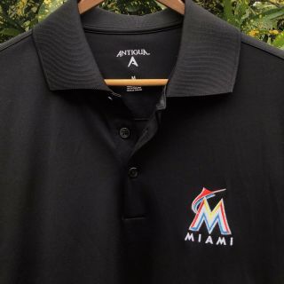 Florida Miami Marlins MLB Baseball Polo Collared Shirt Black Antigua Men Medium 3