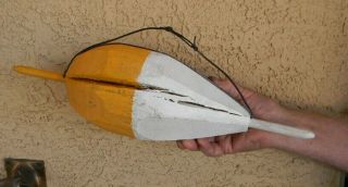 Vtg Maine Lobster Hand Made Wooden Yellow White Buoy Float 18 "