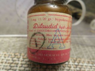 Vintage DILAUDID HYDROCHLORIDE EMPTY AMBER BOTTLE (Knoll Pharmaceutical Company) 2