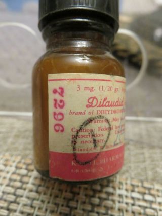 Vintage DILAUDID HYDROCHLORIDE EMPTY AMBER BOTTLE (Knoll Pharmaceutical Company) 3