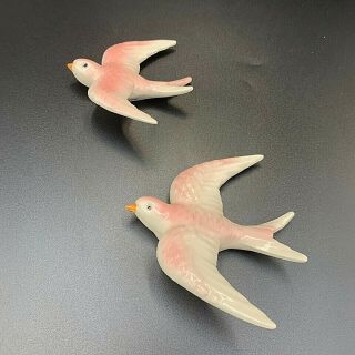 Vintage Pair Pink Birds In Flight Wall Hanging Decor 3d Ceramic Mcm Made Japan