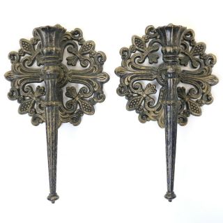 Homco Set Of Two Plastic Medieval Wall Sconce Candlestick Holders,  Metal Look