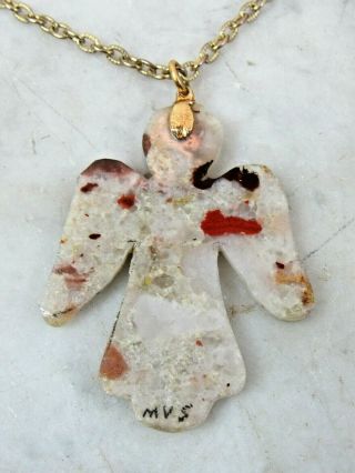 Pudding Stone,  Michigan,  Vintage Angel Necklace Made From Sliced Pudding Stone