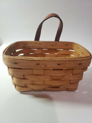 1999 Longaberger Hanging Basket With Leather Handle 7 " X 5 - 1/4 " X 3 - 1/2 "