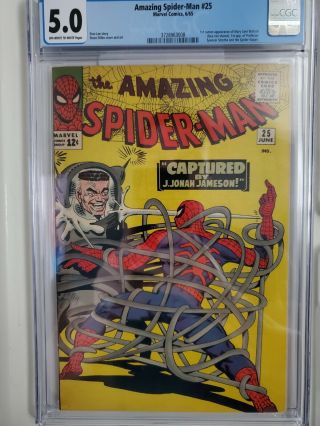 Spider - Man 25 Cgc 5.  0 (1st Cameo Mary Jane Watson) Off - White/white Pages