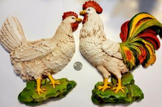 Vintage Homco Resin Plastic Rooster And Hen Wall Decor Set,  1970s,  Vintage.