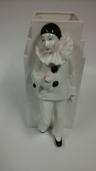 Taste Setter By Sigma Japan Harlequin Pierrot White Clown Vase 9 1/4 " Vintage