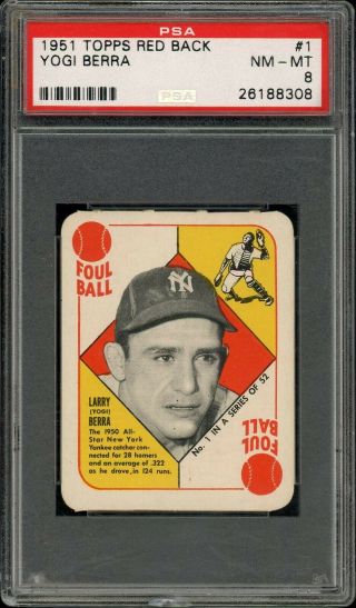 1951 Topps Red Back Baseball 1 Yogi Berra Psa 8