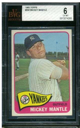 Mickey Mantle 1965 Topps 350 Bvg Bgs 6 Ex - Mt York Yankees Hall Of Famer
