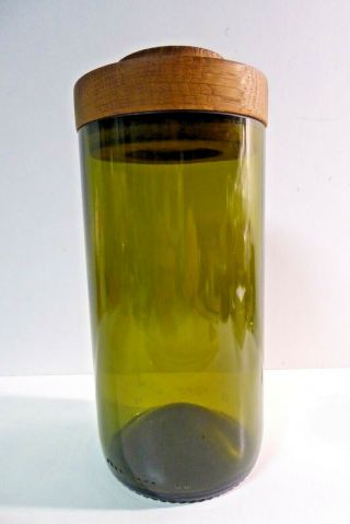 Green Glass Jar Bottle Canister Wooden Lid Mid Century Design