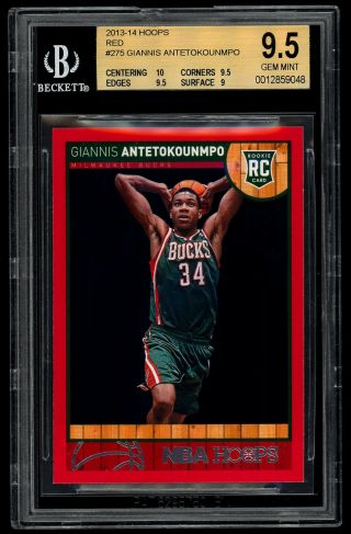2013 Panini Nba Hoops Red Giannis Antetokounmpo Rookie Rc 275 Bgs 9.  5 Gem