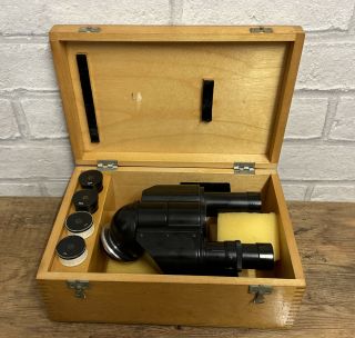 Vintage Russian (cccp) Ay - 12 1.  5 X Microscope Parts In Wooden Case