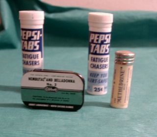 2 Vintage Physician Samples Methedrine / Nembutal & Belladonna,  2 Pepsi Tabs