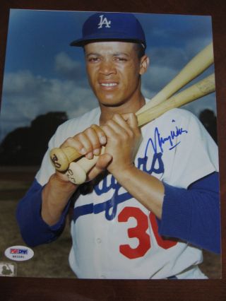 Maury Wills Autograph On 8 " X 10 " Color Photo In Blue Ink With Psa/dna