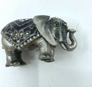 Elephant Pewter Hinged Enamel Trinket Box Jewel Saddle Emerald Eyes Tusks Africa