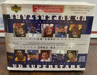 2002 - 03 UD Superstars Factory 24 Pack Box Jordan Tiger Kobe Beckham, 2