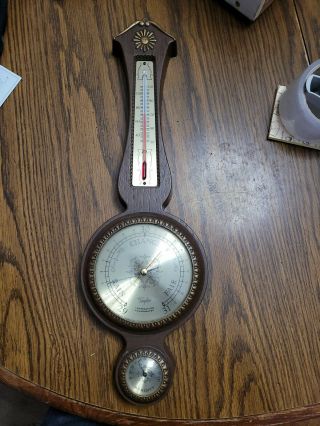 Vtg 70’s Green Faux Wood Taylor Banjo Weather Barometer Thermometer Hygrometer