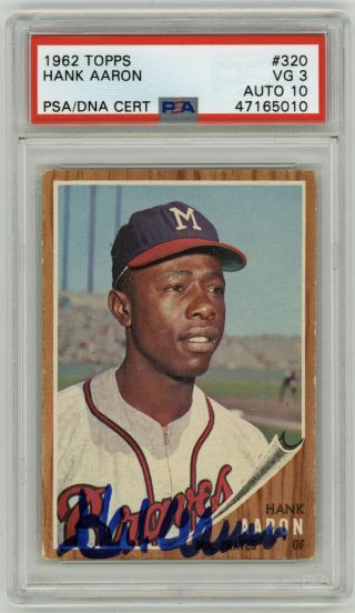 1962 Braves Hank Aaron Signed Card Topps 320 Psa/dna Auto 10 Autographed Rare