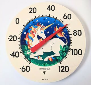 Vintage Rare Springfield Unicorn Wall Thermometer,  Rainbow Made Usa