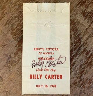 Billy Carter Autograph Signature Eddy’s Toyota Of Wichita 1978 Signed Promo Bag