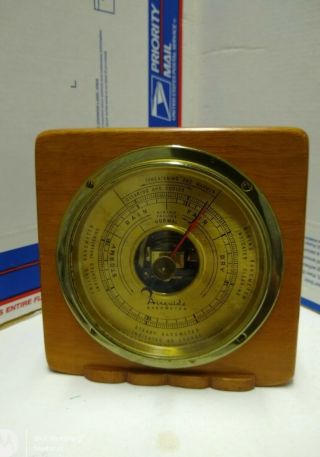 Vintage Airguide Instrument Co Chicago Il Brass And Wood Barometer Desktop