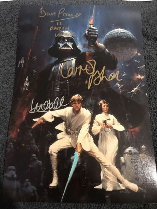 Hand Signed Star Wars Photo By Dave Prowse,  Mark Hamill & Carrie Fisher