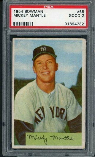 1954 Bowman 65 Mickey Mantle Yankees Psa 2 Gd 411221 (kycards)