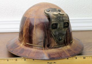 Vintage Skullgard Miner’s Hard Hat Msa Fiberglass Size 6 ¾ Leather Lamp Mount