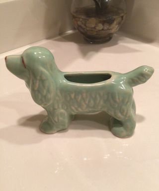Vintage Mccoy Green Ceramic Cocker Spaniel Dog Planter Vase 1960s Unmarked