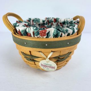 Longaberger 1999 Peppermint Tree Trimming Basket W/ Liner Protector Green Stripe