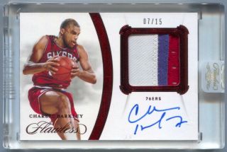 20 Panini Flawless Charles Barkley Autograph Ruby 3 Color Patch Auto /15 Encased