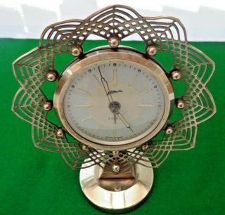 Vintage Atlanta 2 Jewels Brass Alarm Clock By Richard Rau Germany Flower Shaped.