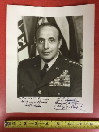General Lyman Lemnitzer Vintage Bw 8x10 Signed 1957 Photo - Us Army Chief 1960s