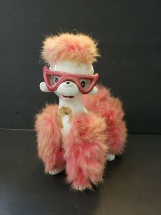 Vintage Ceramic Poodle W/ Pink Fur - - Relco,  Japan Poodle Mcm Anthropomorphic