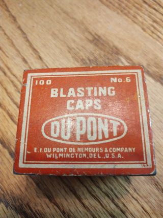 Vintage Dupont Metal Blasting Cap Box No.  6 - 100