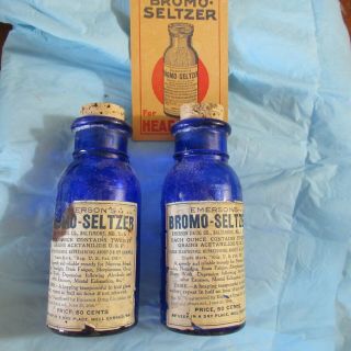 Vintage 2 Bromo Seltzer Bottles Paper Labels With Note Pad