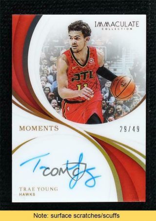 2018 - 19 Panini Immaculate Moments 29/49 Trae Young Rookie Rc Auto Read