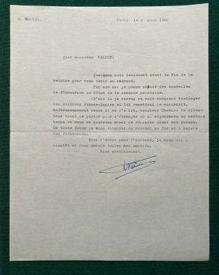Antique Signed Letter French Pioneering Aviator Air Pilot Raymond Vanier 1960