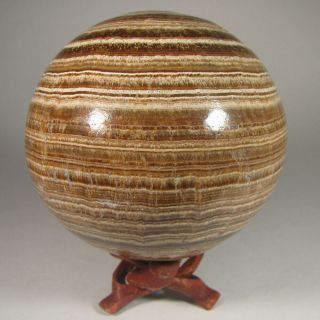 3.  5 " Banded Aragonite Sphere Ball W/ Stand - Morocco - 90mm - 2.  1 Lbs.