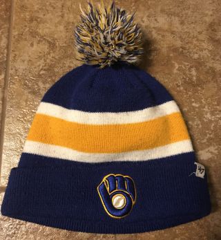 Milwaukee Brewers Mlb 47 Brand Pom Beanie Knit Stocking Cap Hat