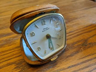 Linden Black Forest Germany Alarm Travel Clock Folding Brown Case Windup Rare