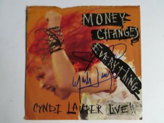Signed Autographed 45 Record Sleeve Only Cyndi Lauper - Money Changes Everything