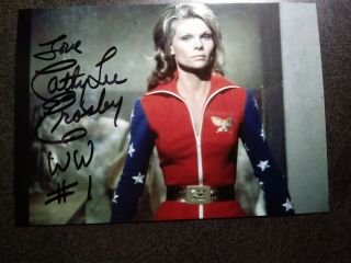 Cathy Lee Crosby Hand Signed Autograph 4x6 Photo - Sexy Wonder Woman Actress