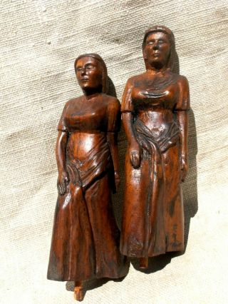 2 Vintage Wood Carvings From European Furniture,  Of 2 Women In A Dress
