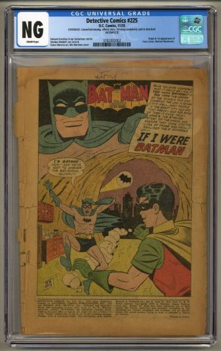 Detective Comics 225 (cgc Ng) Coverless; Incomplete; 1st J 