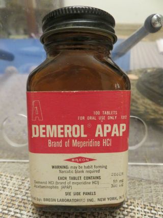 Vintage Demerol Apap (meperidine Hcl) Empty Amber Bottle (breon Laboratories)