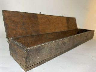 Vintage Primitive Wood Instrument Box With Double Latch & Hinges Finger Joint