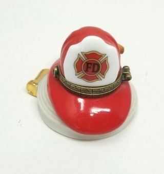 Phb Fireman Hat Ceramic Hinged Trinket Box W/ Fire Extinguisher Trinket Euc